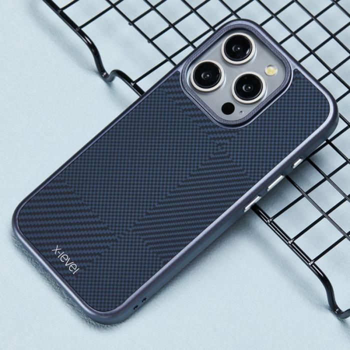 X-Level - X-LEVEL Mobilskal till iPhone 16 Pro Max Magnetisk Blå Carbon Textur