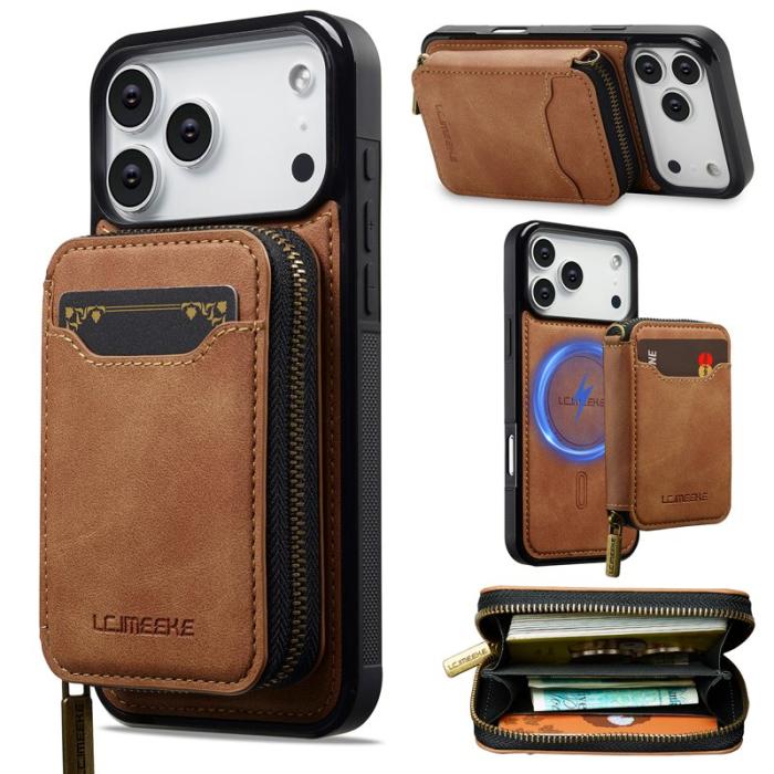 LC.imeeke - LC.IMEEKE L6 iPhone 17 Pro Plånboksfodral Konstläder - Brun