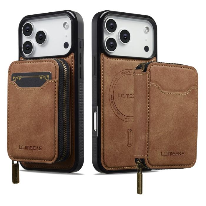 LC.imeeke - LC.IMEEKE L6 iPhone 17 Pro Plånboksfodral Konstläder - Brun