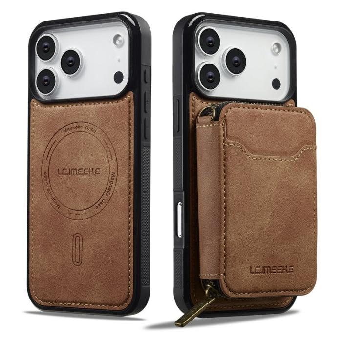 LC.imeeke - LC.IMEEKE L6 iPhone 17 Pro Plånboksfodral Konstläder - Brun