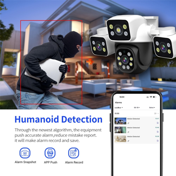 ESCAM - ESCAM WiFi-Säkerhetskamera 3 x 4MP Objektiv Rörelsedetekteringslarm - EU-kontakt