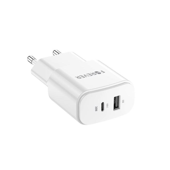 Forever - Forever Väggladdare 1x USB-C 1x USB 20W - Vit