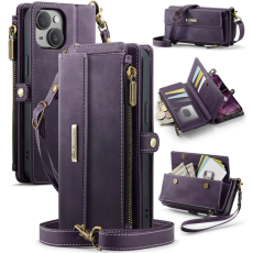Caseme - Caseme iPhone 13 Plånboksfodral RFID Blocking Zipper - Lila