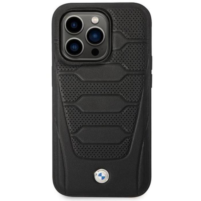 BMW - BMW iPhone 14 Pro Mobilskal Magsafe Läder Seats Pattern - Svart