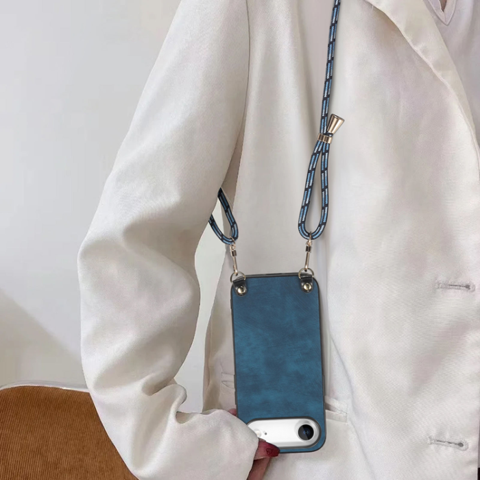 A-One Brand - iPhone Air Mobilskal med Justerbar Rem Retro Läder - Blå