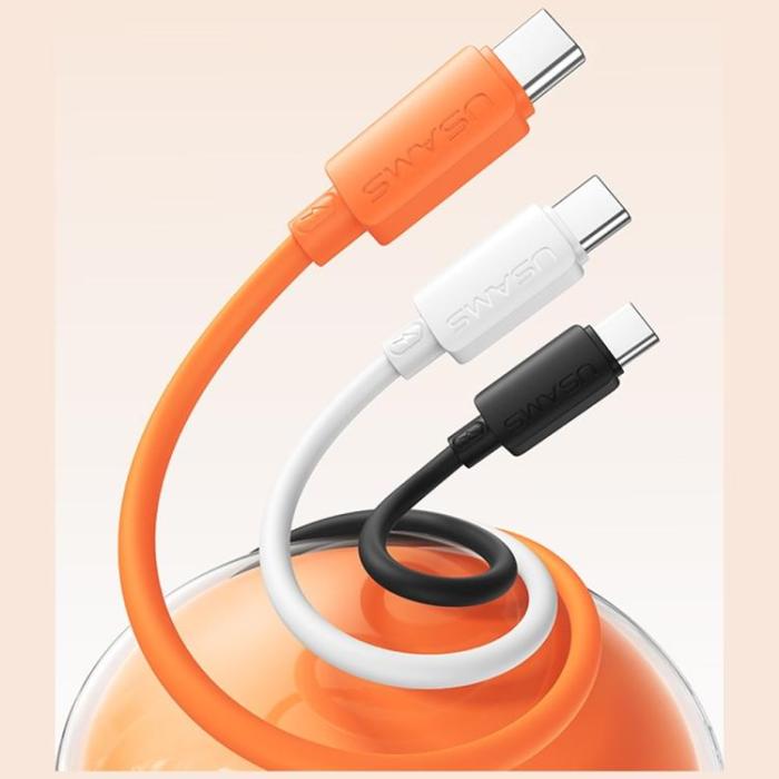 USAMS - USAMS USB-C till USB-C 60W Kabel 3A 1m Silikon U98 - Orange