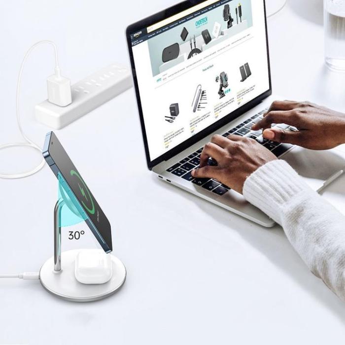 Choetech - Choetech 2-in-1 Trådlös Laddare Magsafe 15W Qi - Silver