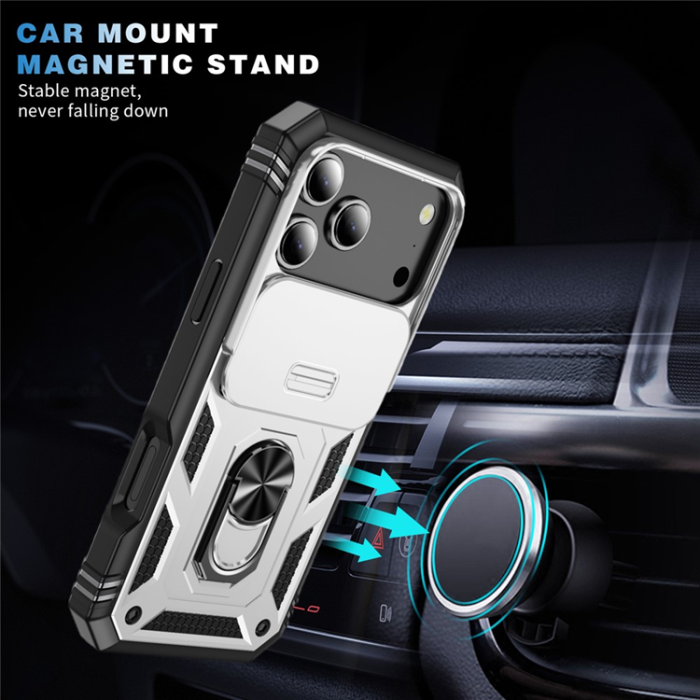 A-One Brand - iPhone 17 Pro Max Mobilskal Slide Camshield Kickstand - Vit