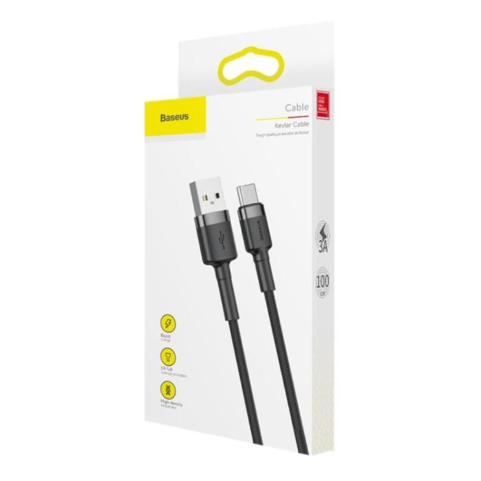 BASEUS - Baseus Cafule USB-C till USB-A kabel 3A 1M - Grå/Svart