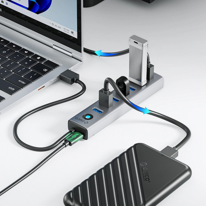 ORICO - Orico Hubb 7xUSB-A 3.0 1xUSB-C 5V/3A 1m - Grå
