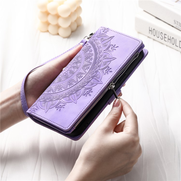 A-One Brand - Galaxy A34 5G Plånboksfodral Mandala Flower Imprinted - Lila