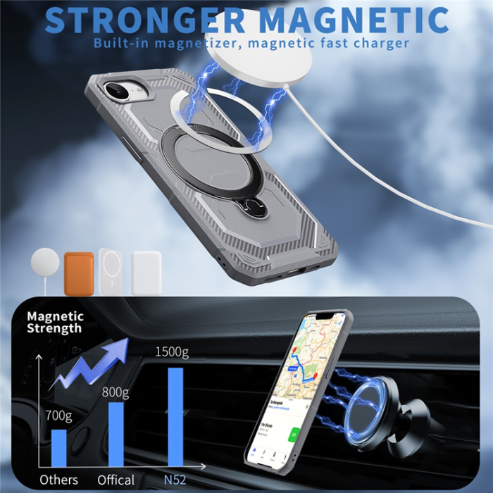 A-One Brand - iPhone 16e Mobilskal MagSafe Kickstand TPU + PC - Grå