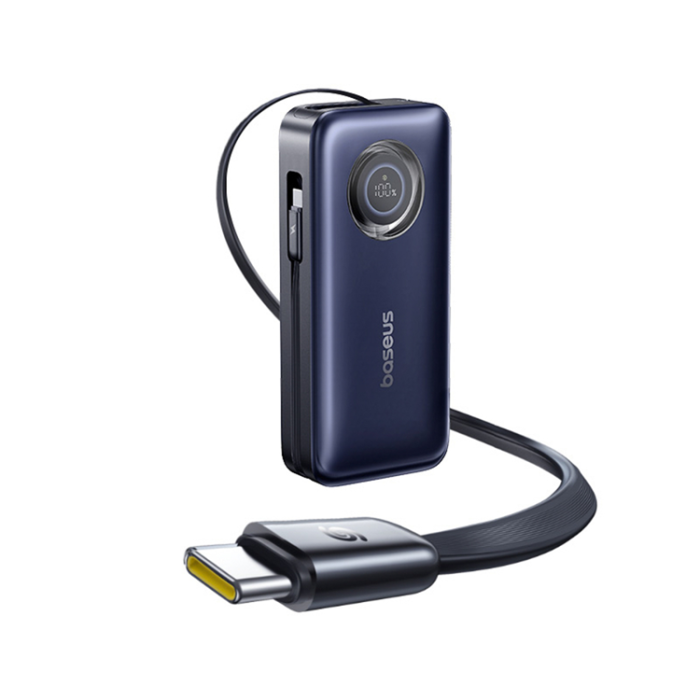 BASEUS - Baseus Powerbank 20000mAh 100W med Retractable USB-C Kabel - Svart