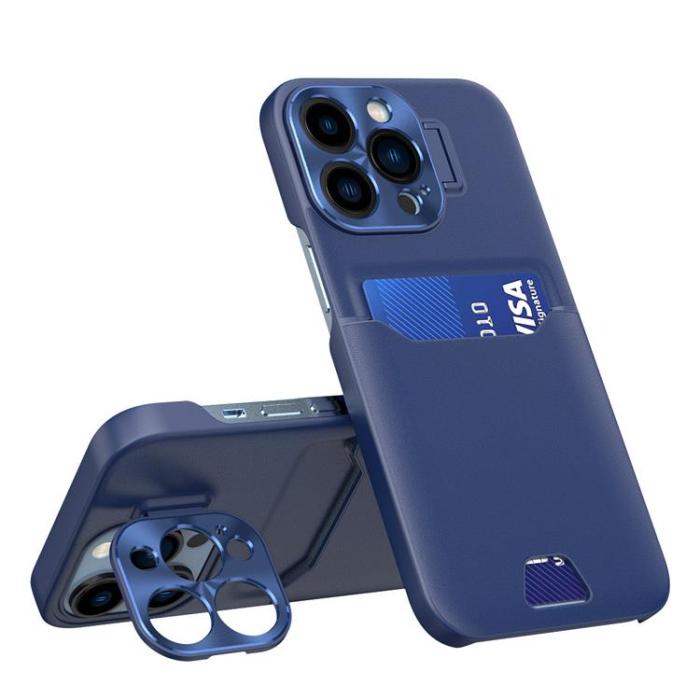 OEM - Galaxy S23 Ultra Mobilskal Korthållare Läder Kickstand - Blå