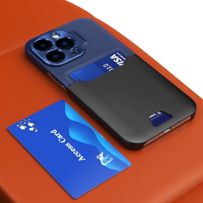 OEM - Galaxy S23 Ultra Mobilskal Korthållare Läder Kickstand - Blå