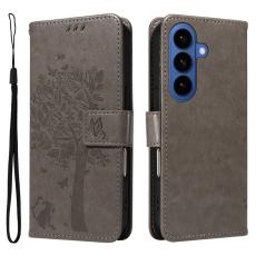 OEM - Samsung Galaxy S26 Plus Fodral PU l&auml;der Katttr&auml;d M&ouml;nster - Gr&aring;