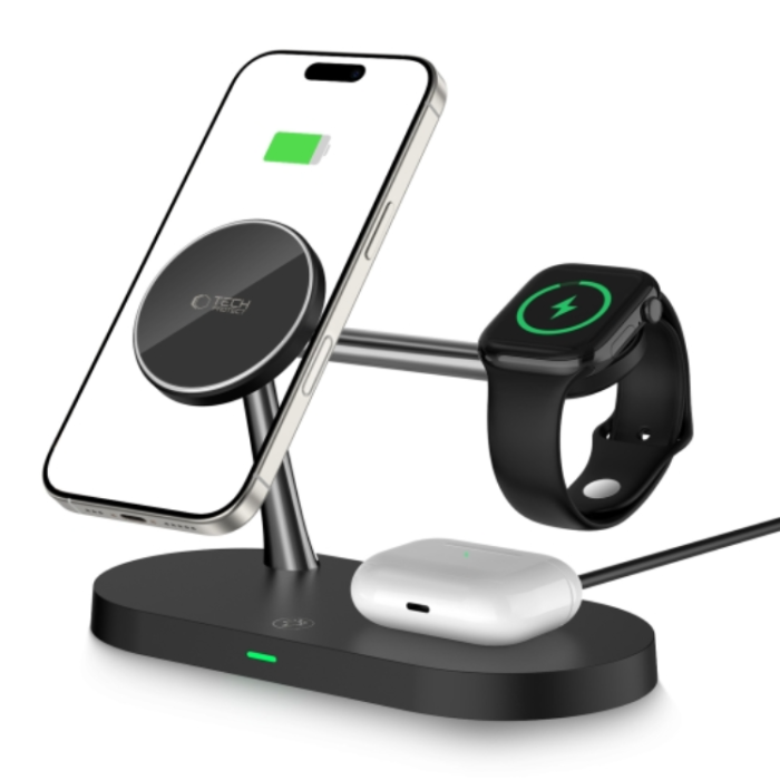 Tech-Protect - Tech-Portect 3-in-1 Trådlös Laddare Magsafe iPhone, Apple Watch, AirPods - Svart
