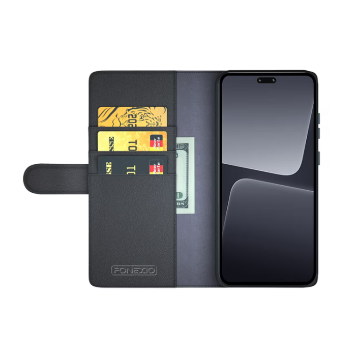 OEM - Xiaomi 13 Lite Plånboksfodral Äkta Läder - Svart