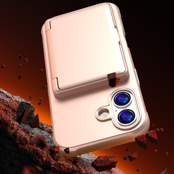 A-One Brand - iPhone 17 Mobilskal Korthållare Mirror Kickstand - Roséguld