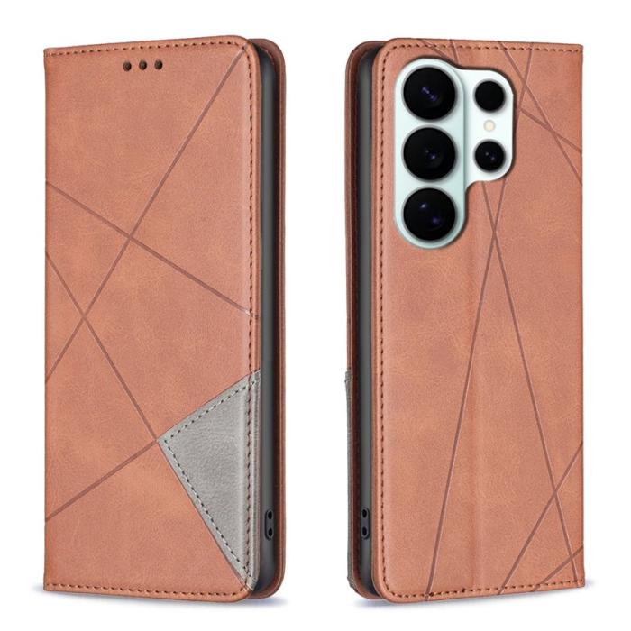 OEM - Mobilskal till Samsung Galaxy S26 Ultra Geometrisk Prägling Äkta Läder - Brun