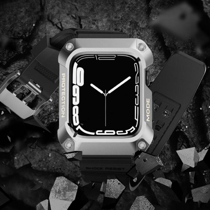 Kingxbar - Kingxbar Apple Watch 4/5/6/SE (44mm) Armband CYF134 2in1 Rugged - Silver
