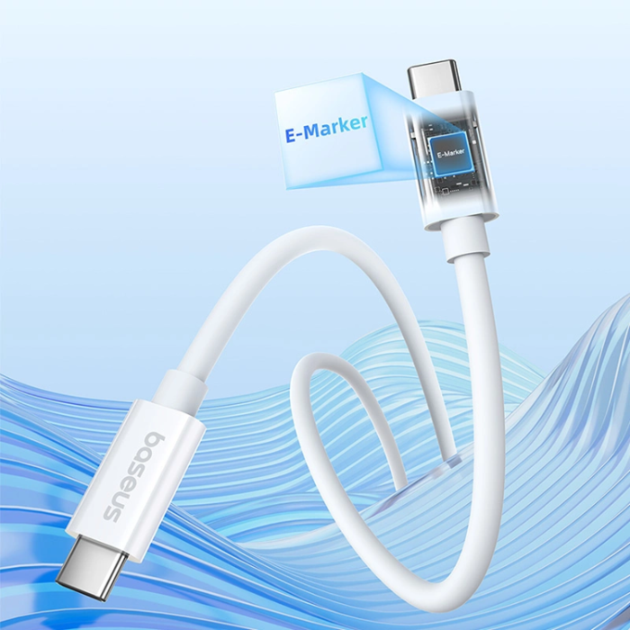 BASEUS - Baseus USB-C till USB-C kabel 240W PD 8K 60Hz 1m - Vit