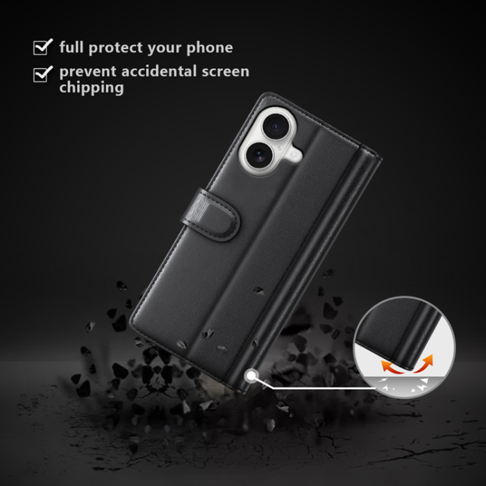 A-One Brand - iPhone 17 Plånboksfodral Äkta Läder - Svart