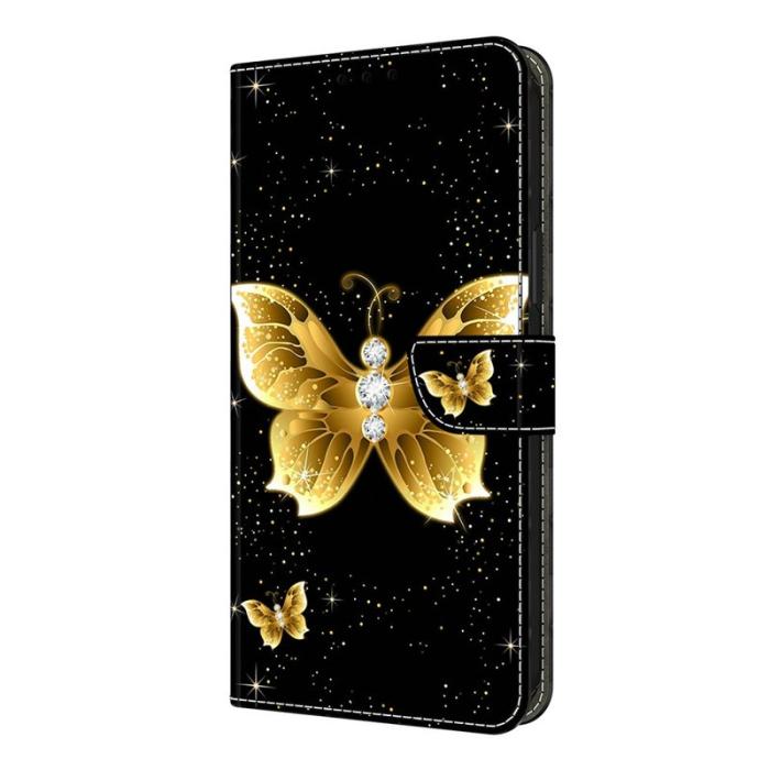 OEM - Samsung Galaxy A37 Plånboksfodral Konstläder Mönstertryck - Guldfjärilar