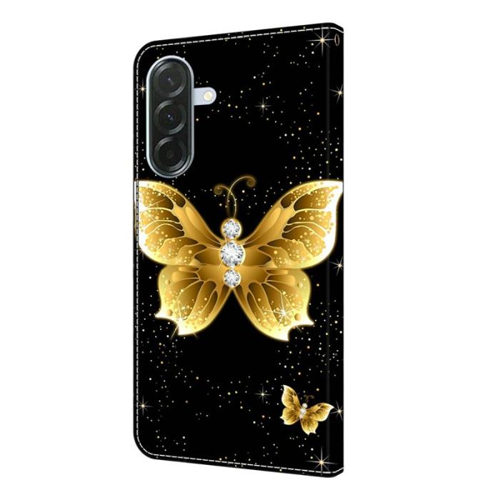 OEM - Samsung Galaxy A37 Plånboksfodral Konstläder Mönstertryck - Guldfjärilar