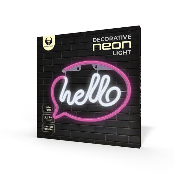 Forever Light - Forever Light LED Neon HELLO Bat FLNE15 + USB - Rosa/Vit