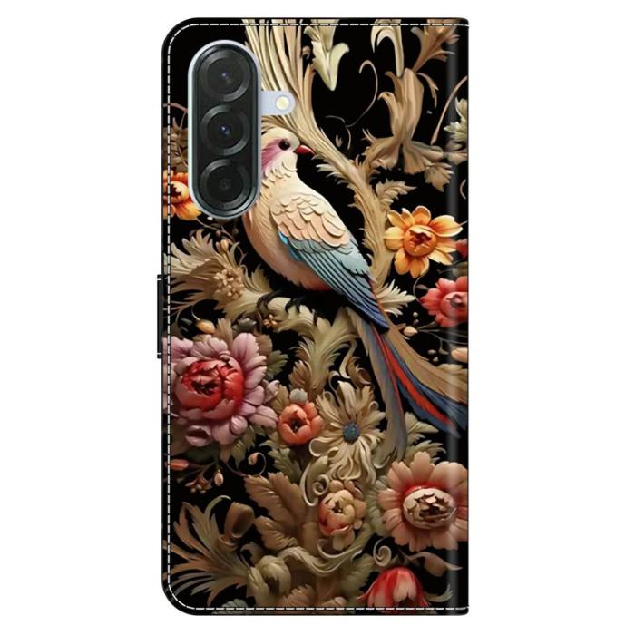 OEM - Samsung Galaxy A37 Plånboksfodral Konstläder Ställ - Vintage Blomma och Fågel