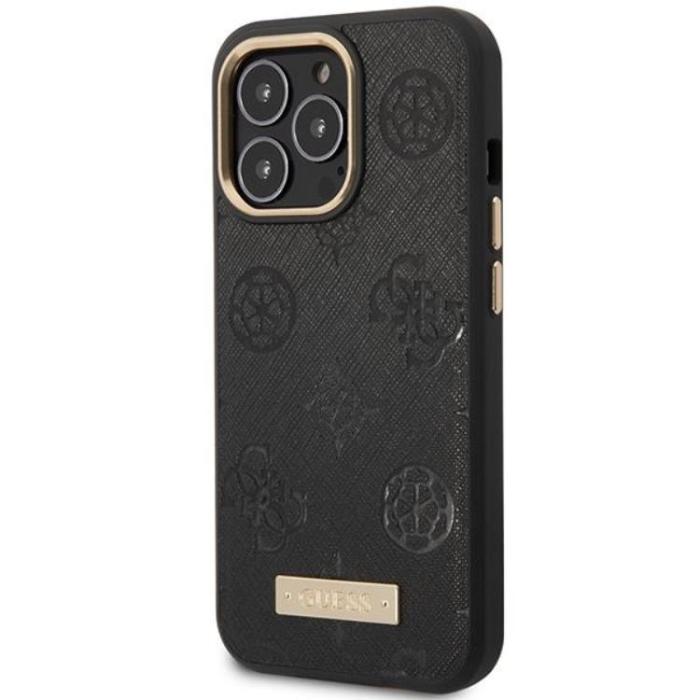 Guess - Guess iPhone 14 Pro Mobilskal Magsafe Peony Logo Plate - Svart