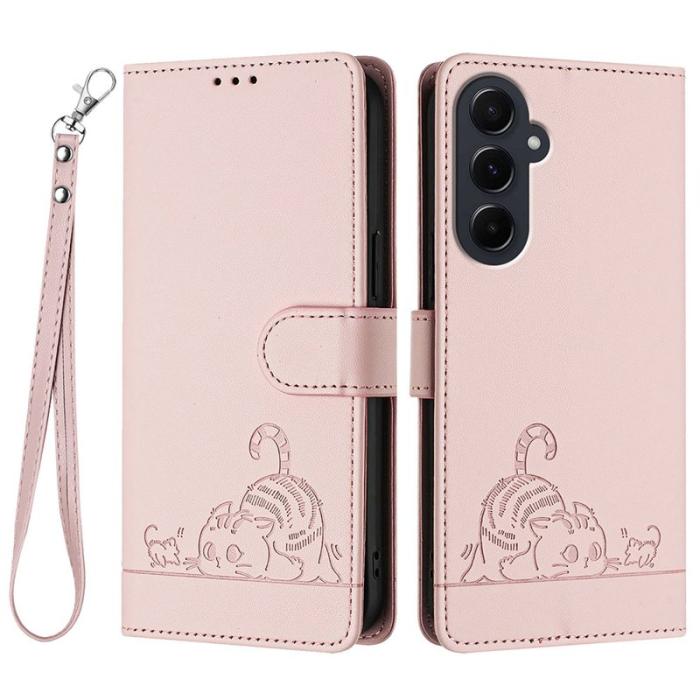 OEM - Samsung Galaxy A55 5G Plånboksfodral Konstläder RFID Skydd - Rosa