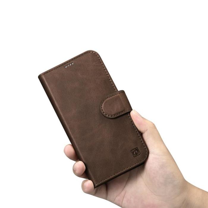 ICARER - iCarer iPhone 14 Plus Plånboksfodral 2in1 Äkta Läder Anti-RFID - Mörkbrun
