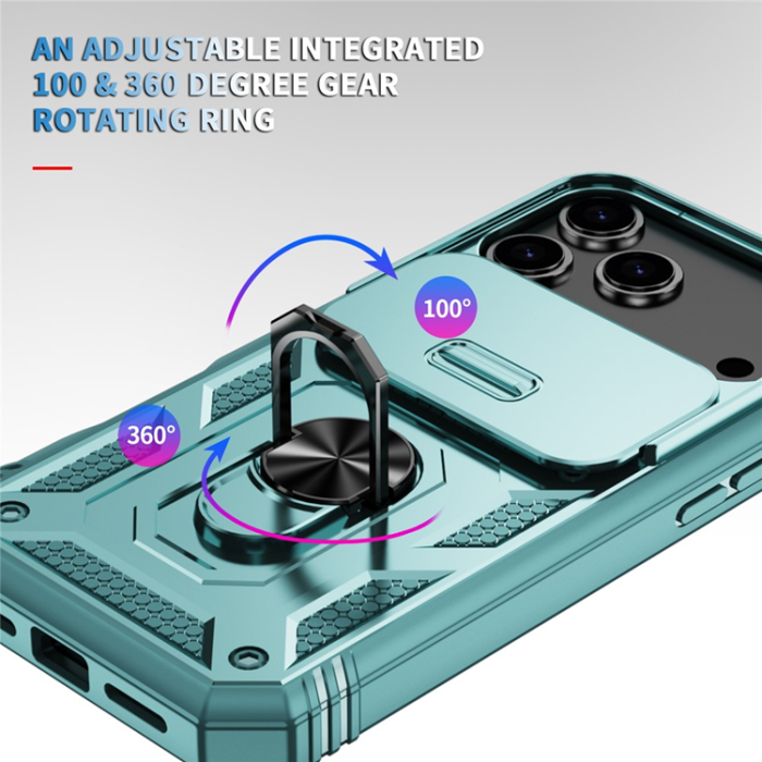 A-One Brand - iPhone 17 Pro Max Mobilskal Slide Camshield Kickstand - Grön