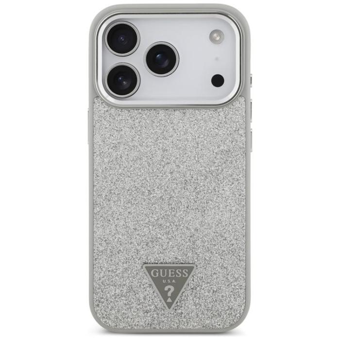 Guess - Guess iPhone 17 Pro Mobilskal MagSafe Glitter Triangle Logo - Silver