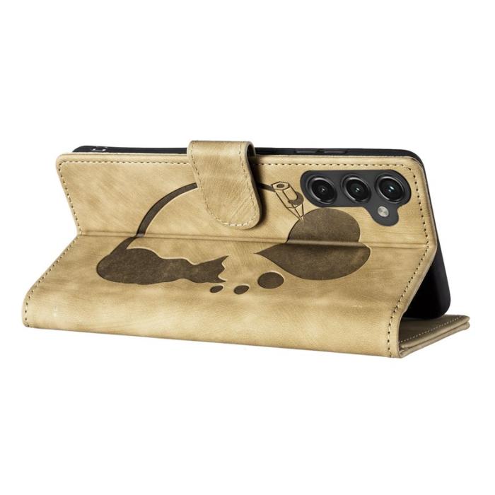 OEM - Mobilskal till Samsung Galaxy A55 5G KonstLäder Heart Cat - Ljusbrun