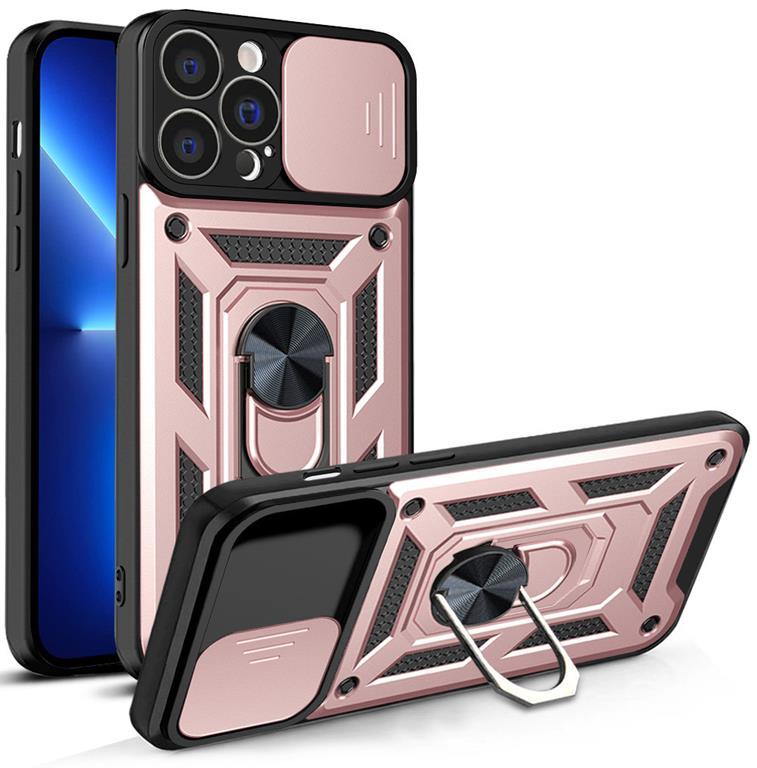 iPhone 13 Pro Skal med Ringhållare Hybrid Armor Camshield - Rosa