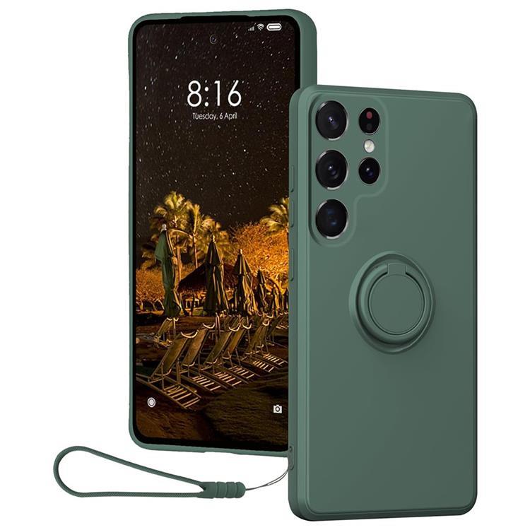 Mobilskal till Galaxy S25 Ultra Ring Kickstand med Rem (Mörkgrön) | 2353 | AlltMobil