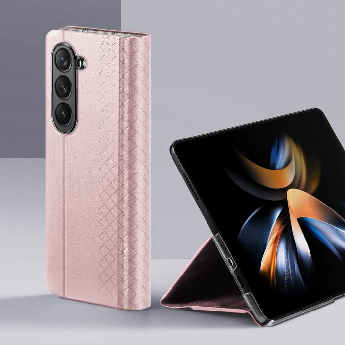 Dux Ducis - Dux Ducis Galaxy Z Fold 5 Plånboksfodral Bril Läder Flip - Rosa