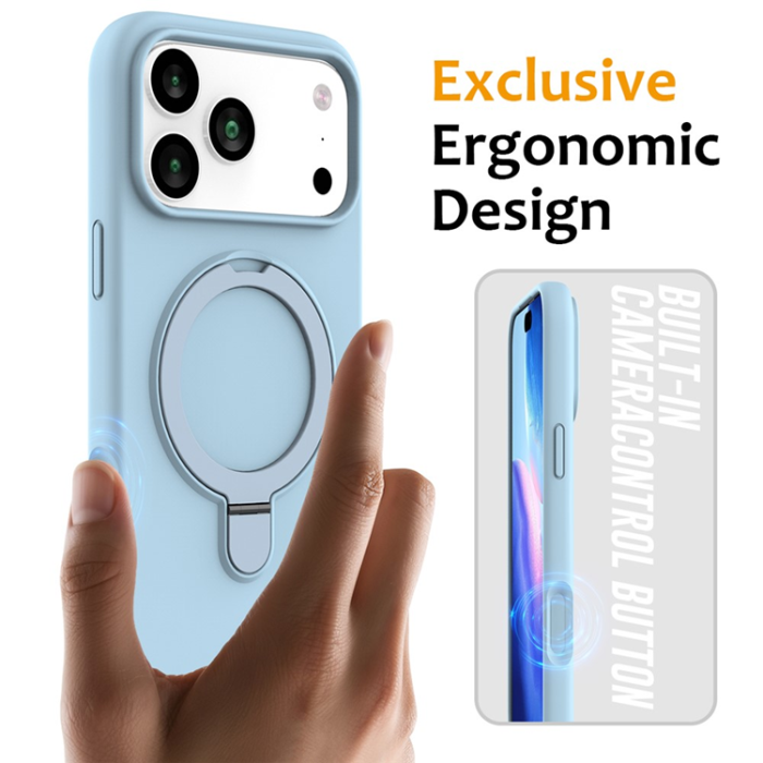 A-One Brand - iPhone 17 Pro Max Mobiskal MagSafe Kickstand PC+Silikon - Himmelsblå