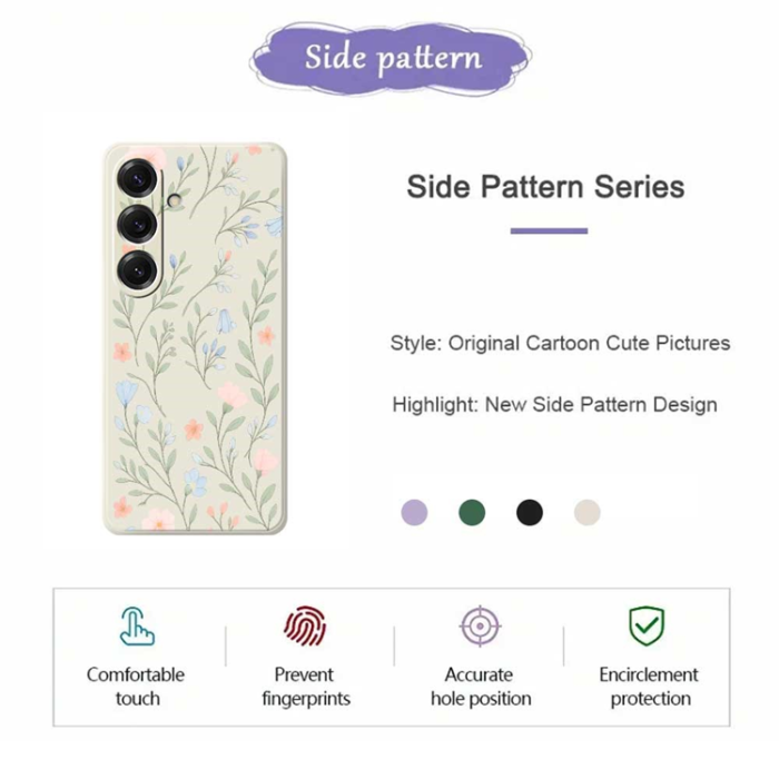 A-One Brand - Galaxy S25 Mobilskal Pink Blue Flowers Straight Edge - Lila