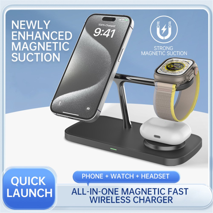 OEM - Qi2 MagSafe Trådlös Laddare iPhone, Apple Watch, Airpods T255 - Svart