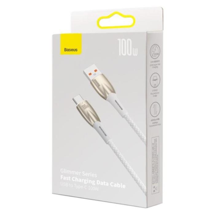BASEUS - Baseus USB-C till USB-A kabel 1M Glimmer Series - Vit