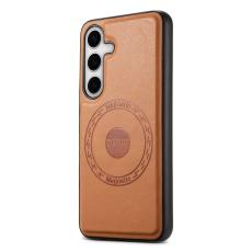 DENIOR - DENIOR Mobilskal till Samsung Galaxy S24 &Auml;kta L&auml;der Med Magnet - Khaki
