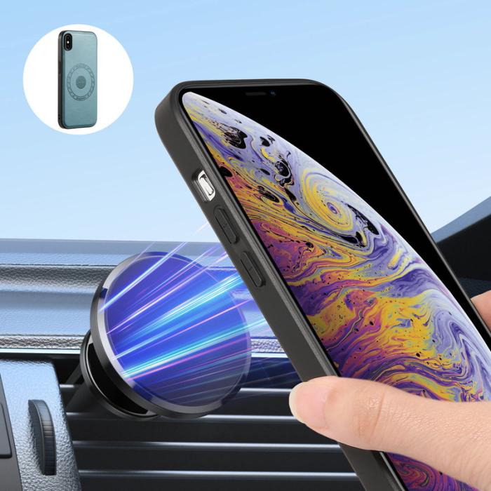 DENIOR - DENIOR iPhone XS Max Fodral Kickstand KonstLäder Blå