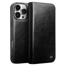 QIALINO - Qialino iPhone 16 Pro Max Plånboksfodral Äkta Läder - Svart