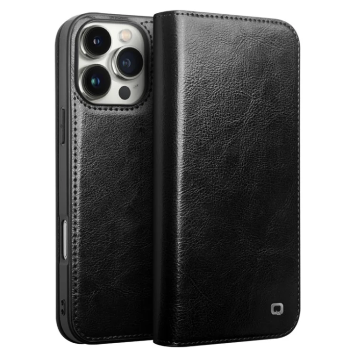 QIALINO - Qialino iPhone 16 Pro Max Plånboksfodral Äkta Läder - Svart