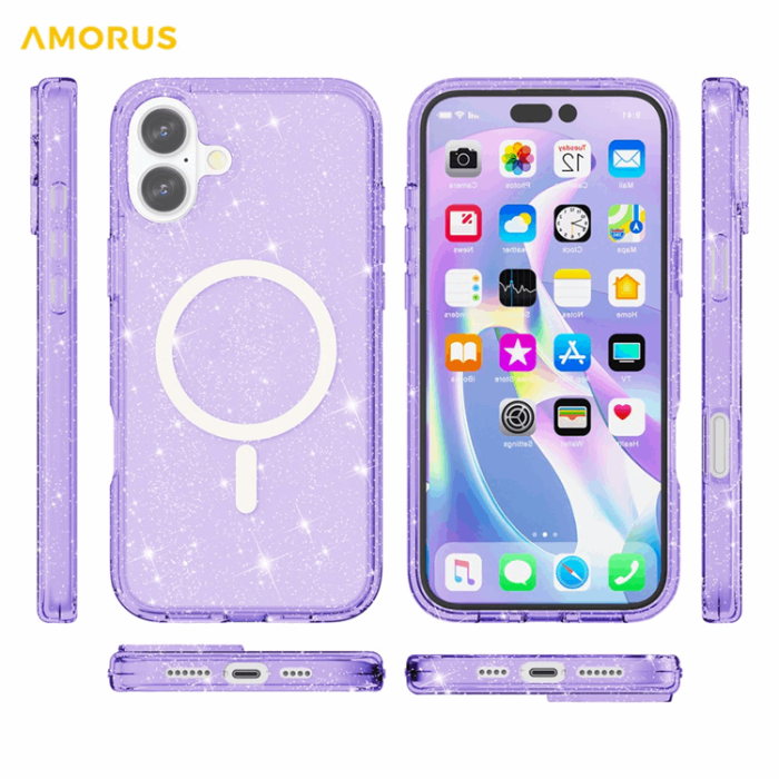 AMORUS - AMORUS Mobilskal till iPhone 17 Magsafe Glitter Powder PC + TPU - Lila