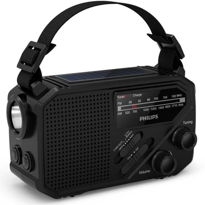 Philips - Philips Radio AM/FM Ficklampa Solcell Handvev - Svart